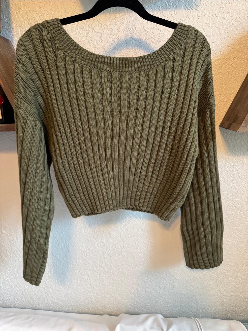 Lulu's Olive Ribbed Crewneck Cropped Sweater